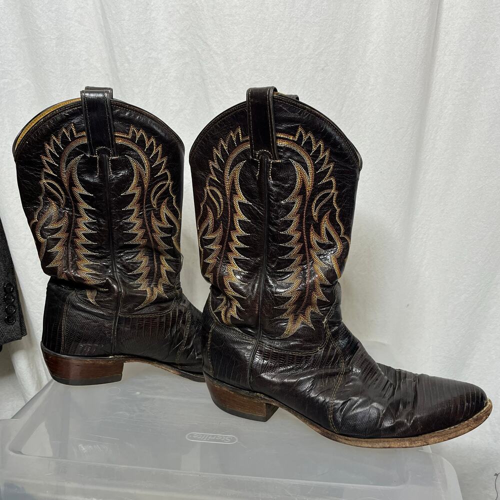 Tony Lama Men Size 10 EE Cowboy Western Boots 2" Stacked Heel Brown‎ Tan